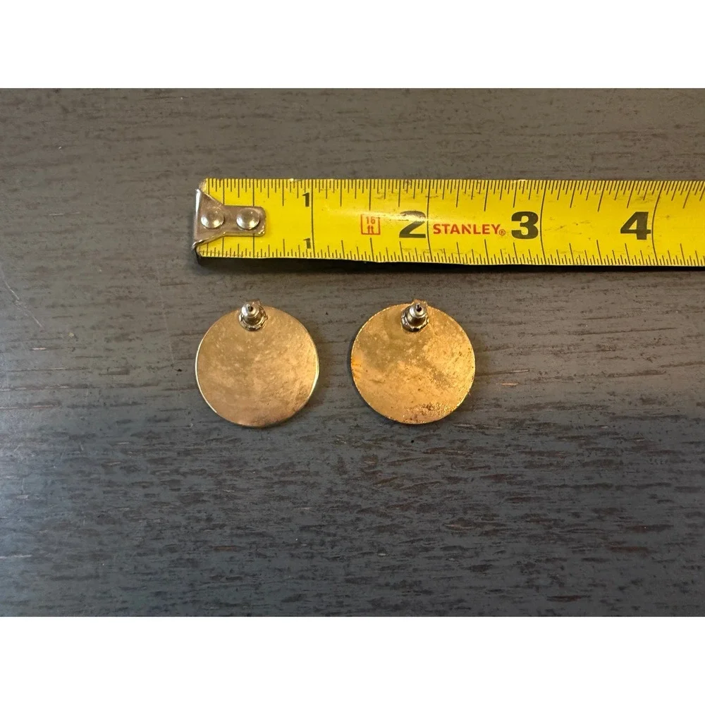 Vintage Peach and Cream Round Layered Stud Earrings Gold Tone Retro Jewelry